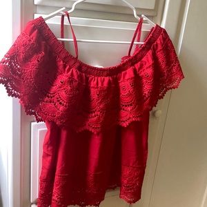 Red Strap Off Shoulder Top